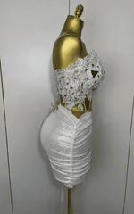 Amaris Sparkly Silver Sequin Strapless Two Piece Dress Set