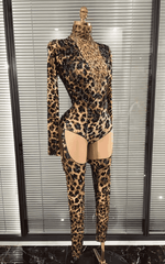 Azi Leopard Print Rhinestone Performance Two Piece Clubwear Set