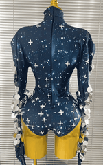 Brenda Sparkly Rhinestone Long Sleeve Stretch Bodycon Bodysuit