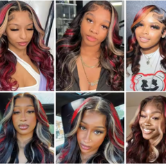 30 Inch Highlight Body Wave Wig – 1B/27/Red Glueless 5x5 Transparent Lace Human Hair, 200% Density Pre-Plucked