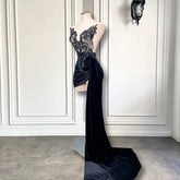 Black Velvet Beaded Embroidery Dress