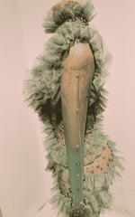 Channel Mint Color Long Sleeve Mesh Ruffles Shining Sequins Bodycon Mini Dress