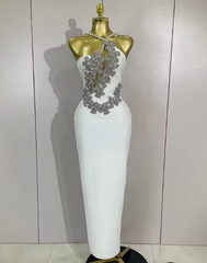 Bianca Sexy Backless Sparkly Crystal Diamonds White Bodycon Bandage Dress