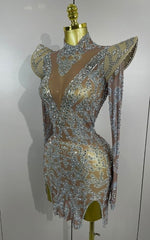 Annie Shiny Rhinestones Transparent Short Dress Birthday Celebrate Photoshoot Dress
