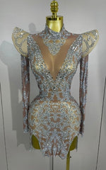 Annie Shiny Rhinestones Transparent Short Dress Birthday Celebrate Photoshoot Dress