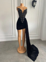 Black Velvet Beaded Embroidery Dress