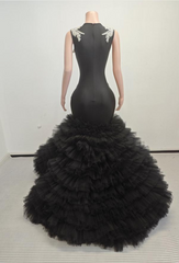 Ava Adorable Tulle Ruched Train Rhinestones Prom Dress