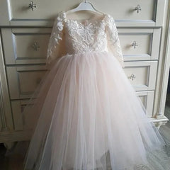 Champagne Lace Flower Girl Dress with Detachable Train