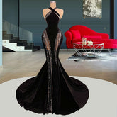 Black Cut Out Beading Mermaid Evening Dress