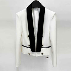Color-Blocked Single-Breasted Women's Short Tuxedo Jacket Luxury Blazer