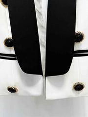 Color-Blocked Single-Breasted Women's Short Tuxedo Jacket Luxury Blazer