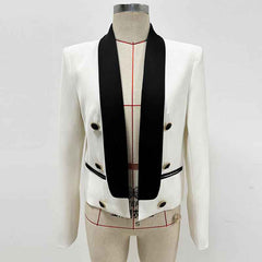 Color-Blocked Single-Breasted Women's Short Tuxedo Jacket Luxury Blazer