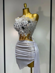 Cindy Sparkly Blue Crystals Sequins Sexy Strapless Dress