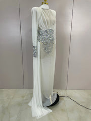 Dana White Diamond Mesh Long Sleeve Abaya Maxi Dress