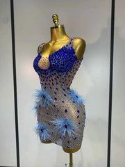 Cory Diamonds Feather Sexy See Through Sleeveless Stretch Bodycon Dress