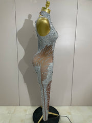 Amina Luxury Sleeveless Rhinestone Bodycon Jumpsuit