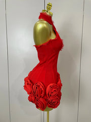 Cleo Sexy Halter Red Floral Lace Bodycon Mini Dress