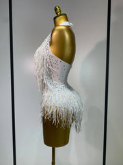 Danica Sparkly Rhinestones Fringes Leotard