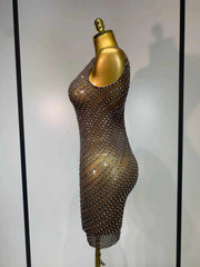 Daisy Sparkly Rhinestone Sheer Bodycon Mini Dress for Women