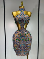 Amaris Sexy Halter Diamonds Backless Luxury Short Festival Dress