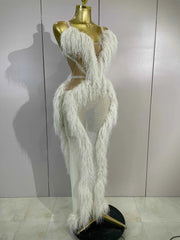 April Sparkly Diamonds Tassel Mesh Transparent Long Dress