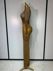 Colette Sparkly Brown Rhinestone Mesh Long Dress