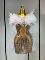 Azi Off Shoulder Mesh Mini Dress