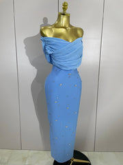 Crissy Crystal Sexy Off-The-Shoulder Bodycon Bandage Long Dress