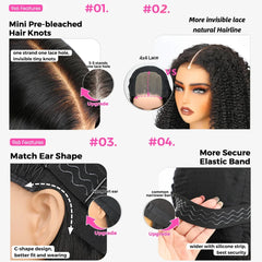 4x4 Glueless Deep Curly Wig – 26 Inch Human Hair Lace Closure Wig, Ready to Wear, Transparent Lace
