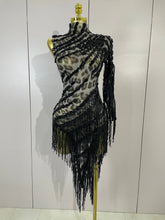 Caitlin Colorful Sparkly Rhinestones One Shoulder Tassel Sexy See-Through Dress