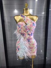Arabella Sequin One-Shoulder Feather Bodycon Mini Dress