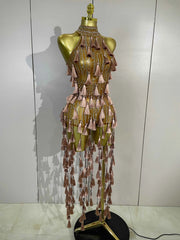 Destiny Sparkle Diamond Mesh See-Through Bodycon Bodysuit