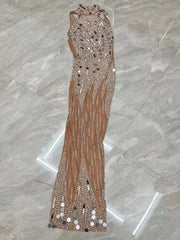 Amina Silver Mirror Rhinestone Pearl Prom Dress