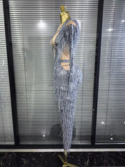 Aleah Long Sleeve High-Stretch Fringe Bodycon Jumpsuit