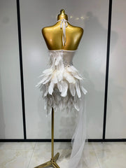 Cheska Sexy Halter Backless Feather Evening Party Dress