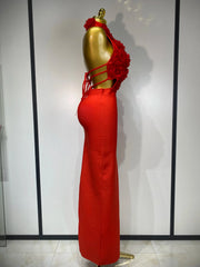 Alana Halter Red Flower Cutout Bandage Bodycon Party Dress