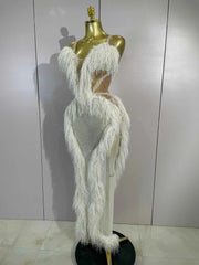 April Sparkly Diamonds Tassel Mesh Transparent Long Dress