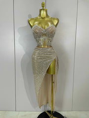 Ayveen Sexy Two-Piece Strapless Sparkling Birthday Dress