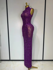 Cameron Sparkly Rhinestone Sleeveless Stretch Long Dress