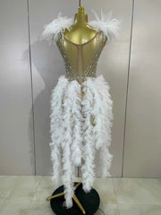 Chelle Sparkly Rhinestone Pearl Fringe Tassel Bodycon Bodysuit