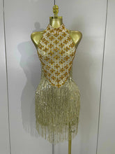 Aaliyah Gold Diamond Mesh Tassel Bodycon Mini Dress