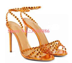 Colorful Crystal Woman Sandals Stiletto Heel