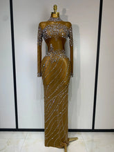 Colette Sparkly Brown Rhinestone Mesh Long Dress