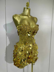 Cordelia Sparkly Gold Rhinestones Sequins Mini Dress