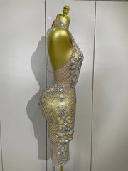 Amelise Sparkly Crystal Diamonds See Through Mesh Dress