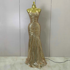 Alana Gold Strapless Ruched Backless Maxi Gown