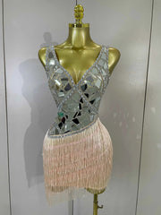 Anastacia Sparkly Diamond Mirror Sleeveless Mesh See-Through Mini Dress