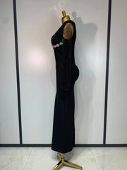 Caroline Black Long Sleeve Beaded Maxi Bandage Dress