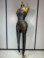 Aisani Sparkly Diamond Sexy Mesh Jumpsuit Outfit