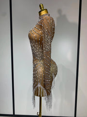 Diana Luxury Rhinestone Tight Long Sleeve Evening Short Dress